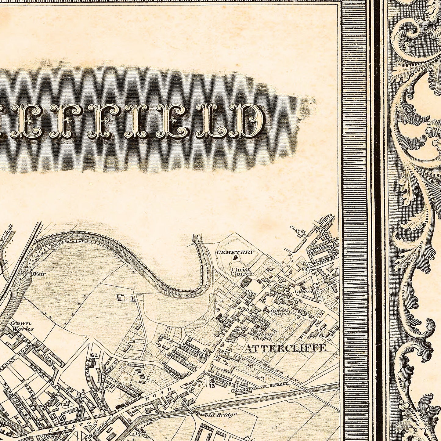 Sheffield England UK 1873 - Old Antique Map - Art Print