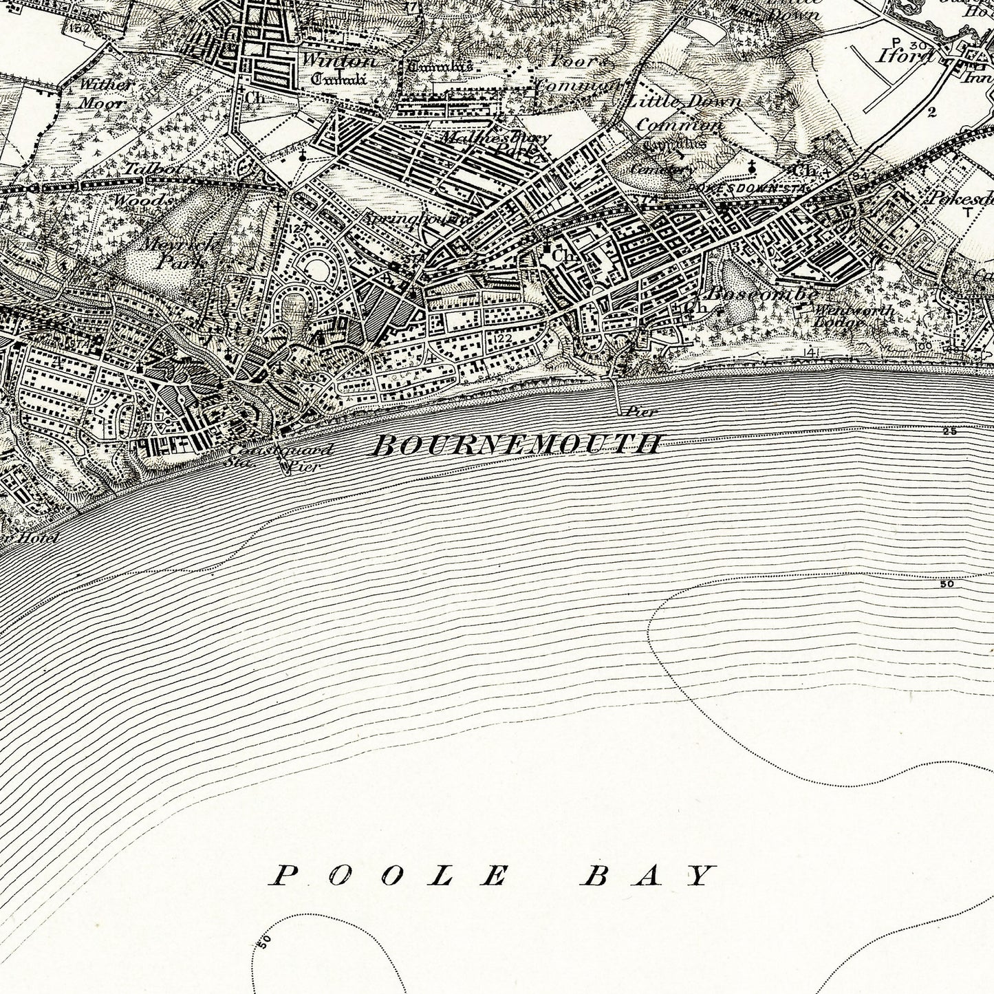 Bournemouth England UK 1904 - Old Antique Map - Art Print