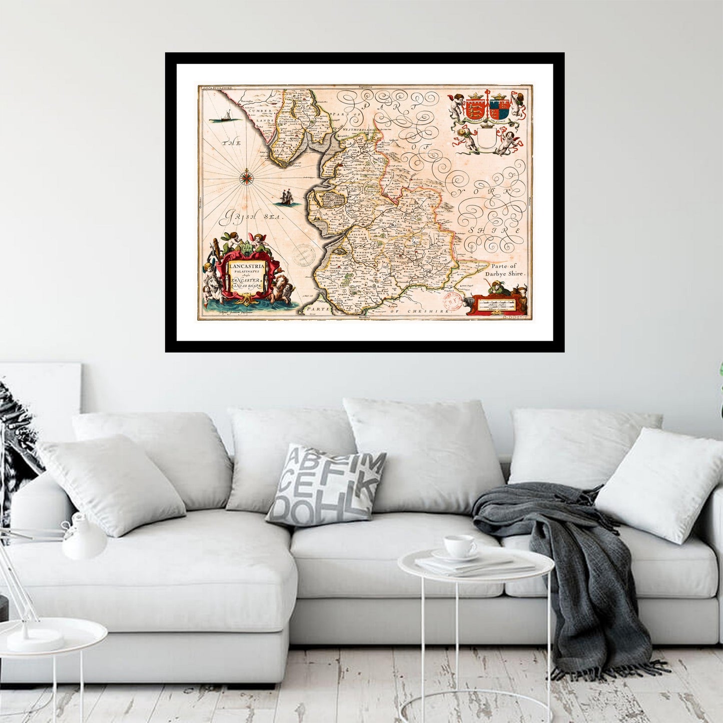 Antique map of Lancashire from 1646 - art print. Vintage poster from the old maps of United Kingdom collection