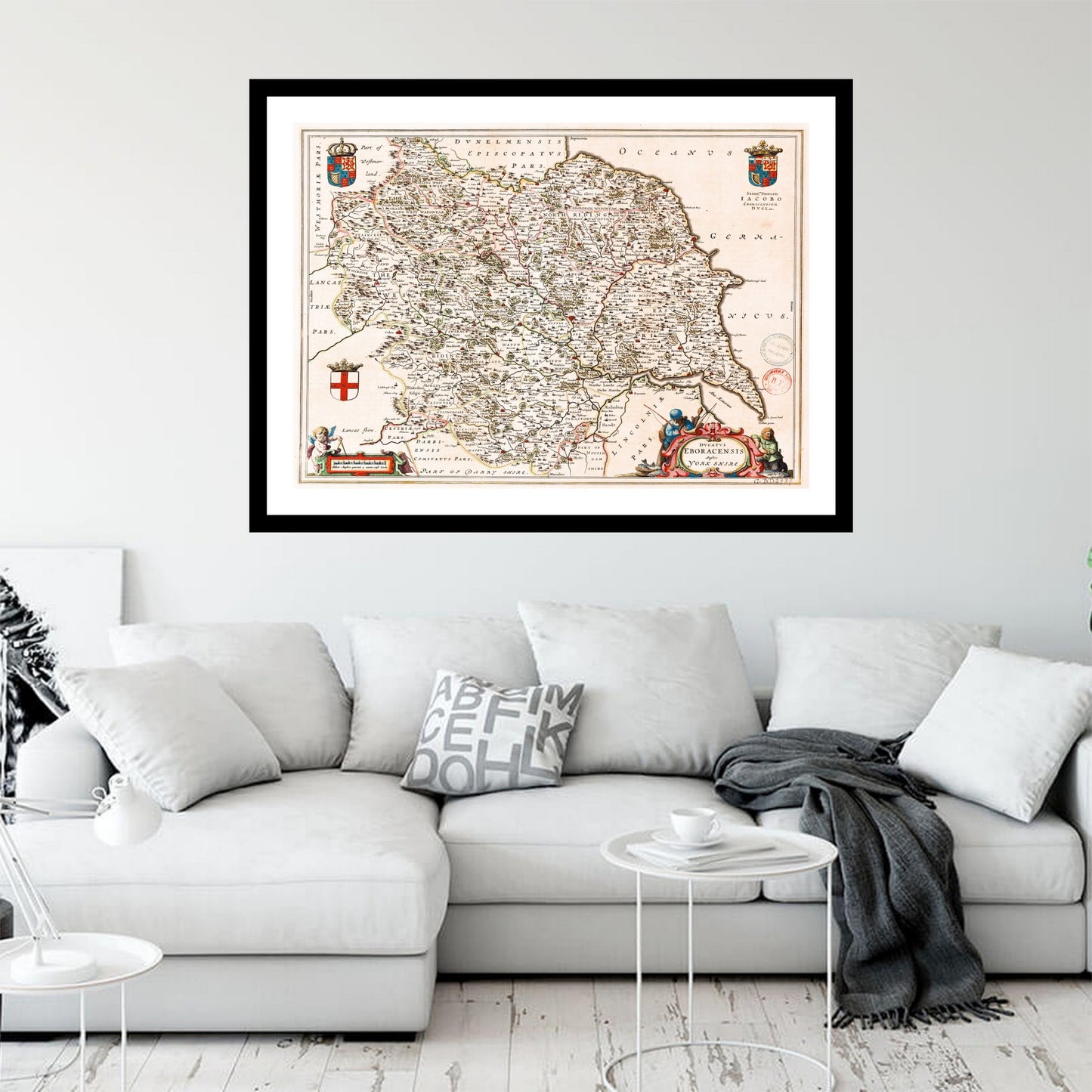 Antique map of Yorkshire from 1645 - art print. Vintage poster from the old maps of United Kingdom collection