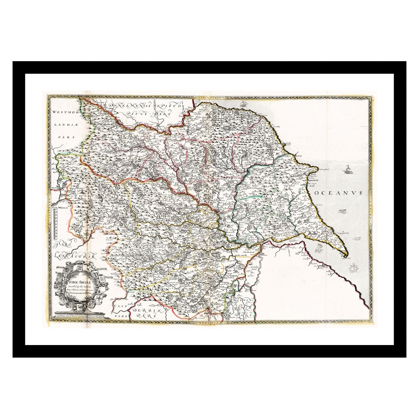 Antique map of Yorkshire from 1732 - art print. Vintage poster from the old maps of United Kingdom collection