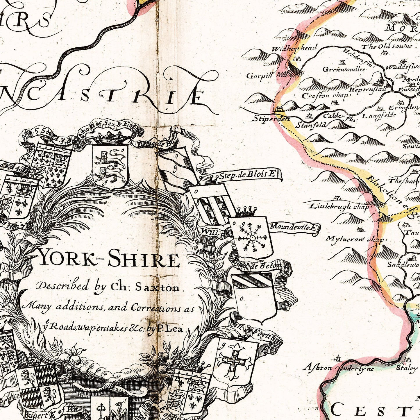 Yorkshire England UK 1732 - Old Antique Map - Art Print