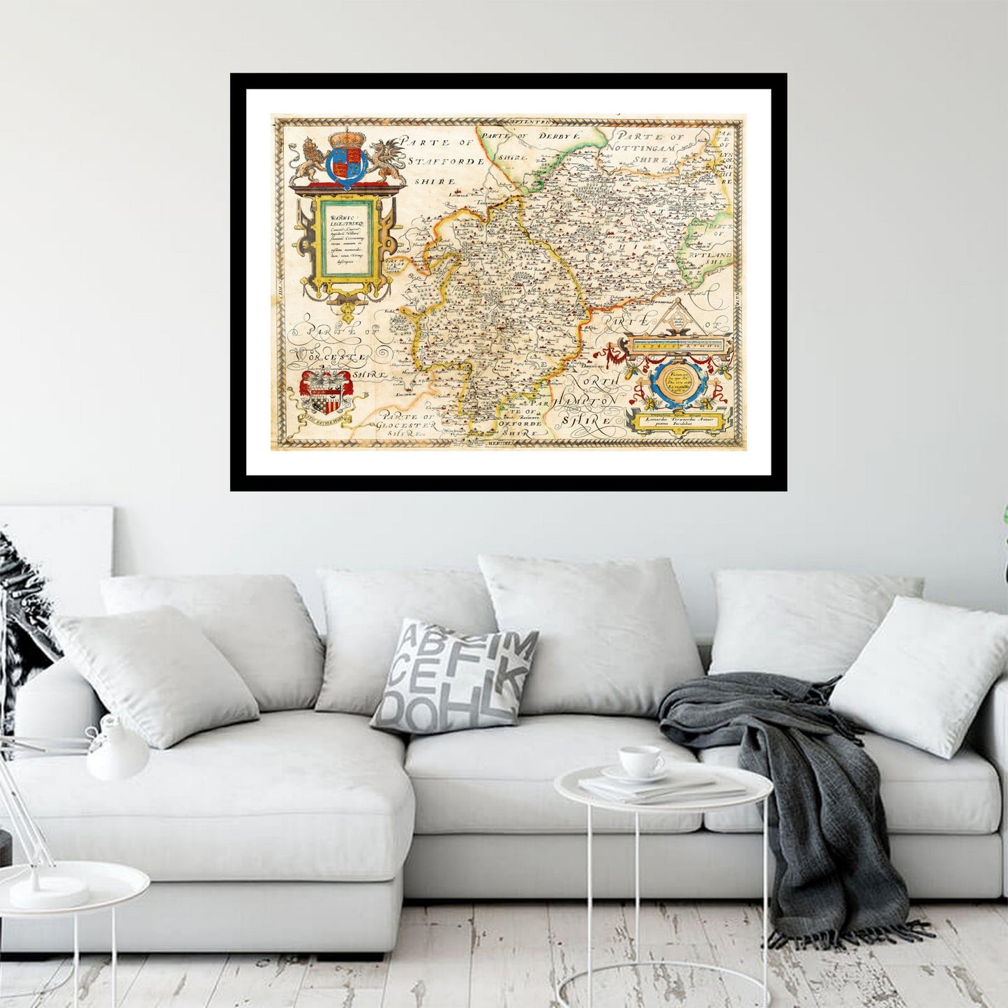 Antique map of Leicestershire Warwickshire from 1579 - art print. Vintage poster from the old maps of United Kingdom collection