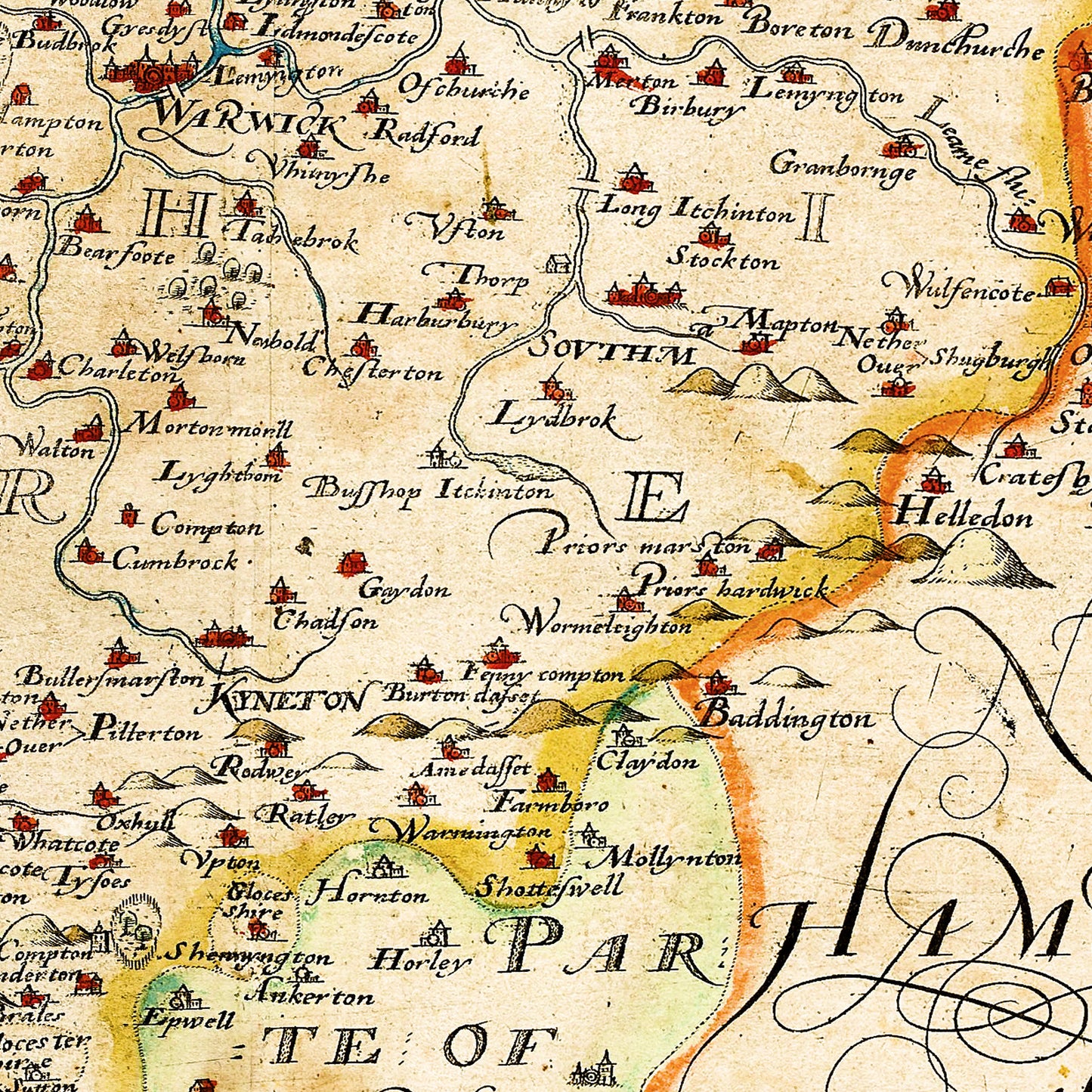 Leicestershire Warwickshire England UK 1579 - Old Antique Map - Art Print