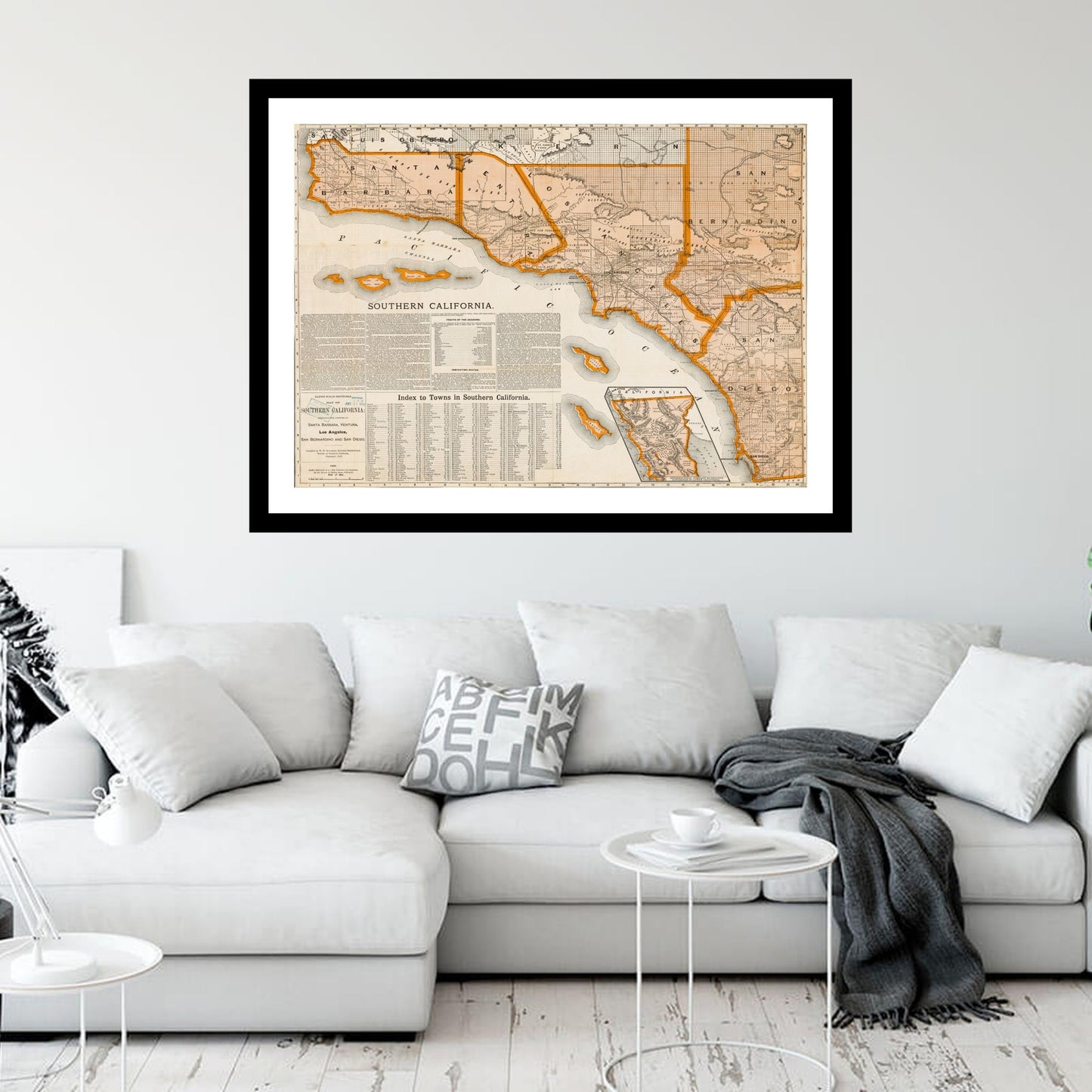 Antique map of California from 1888 - art print. Vintage poster from the old maps of United States collection
