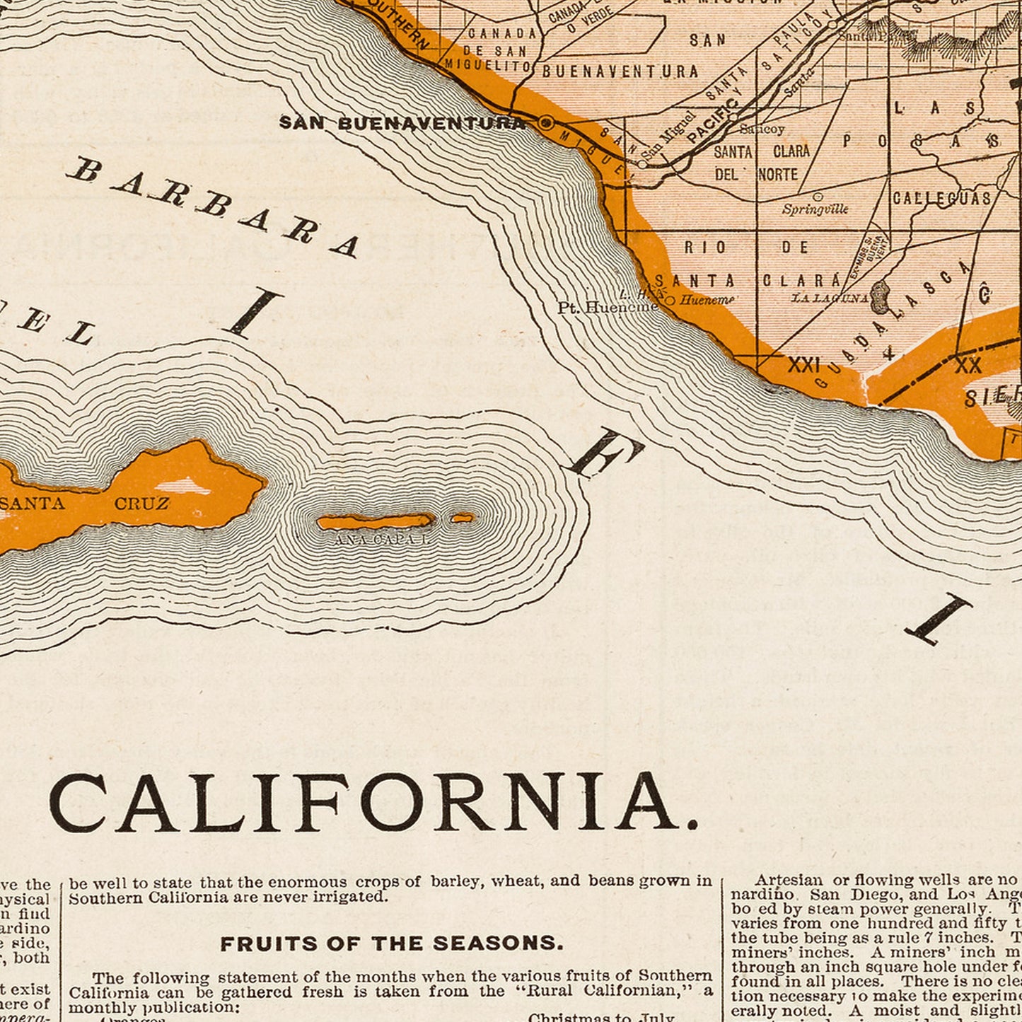 California USA 1888 - Old Antique Map - Art Print