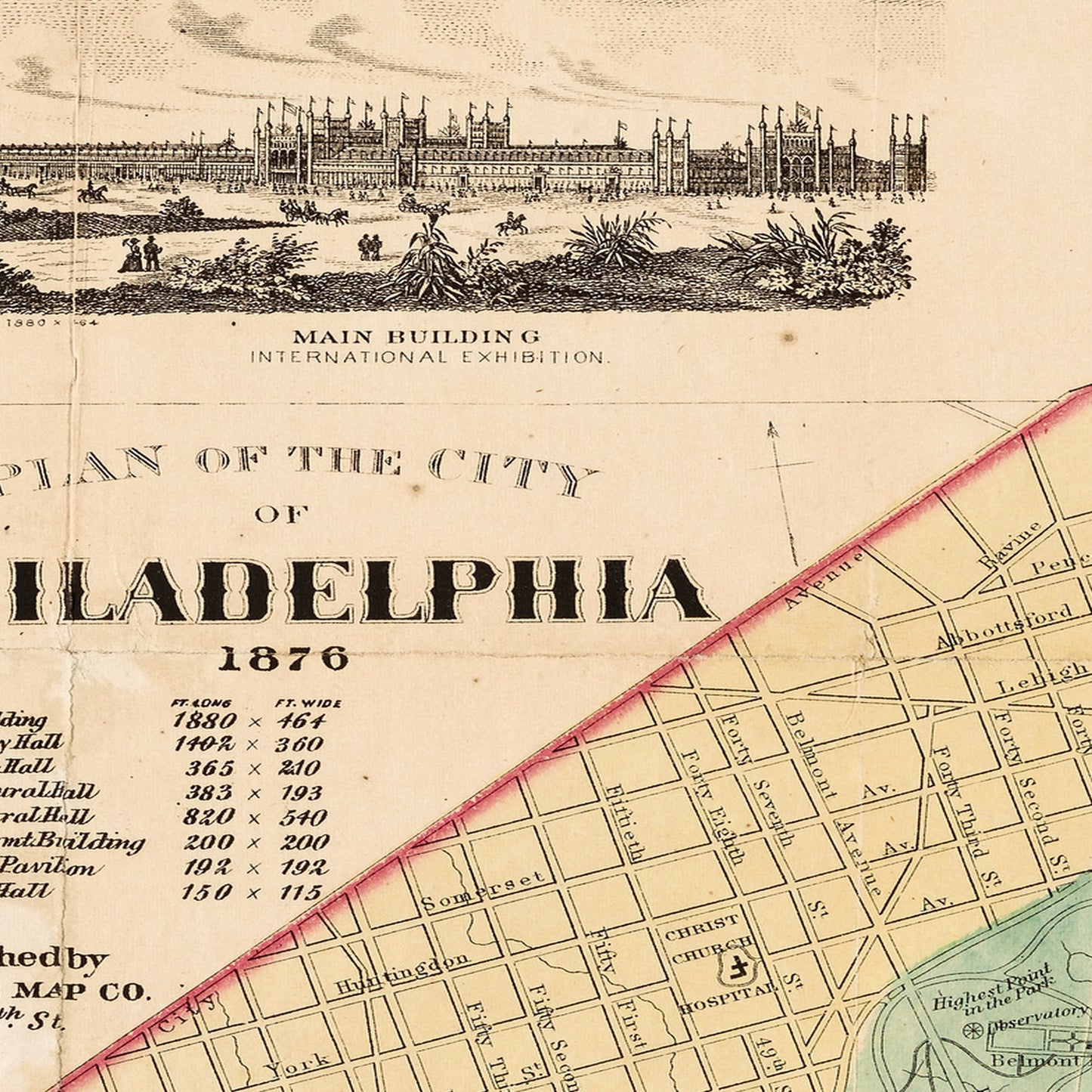 Philadelphia Pennsylvania USA 1876 - Old Antique Map - Art Print