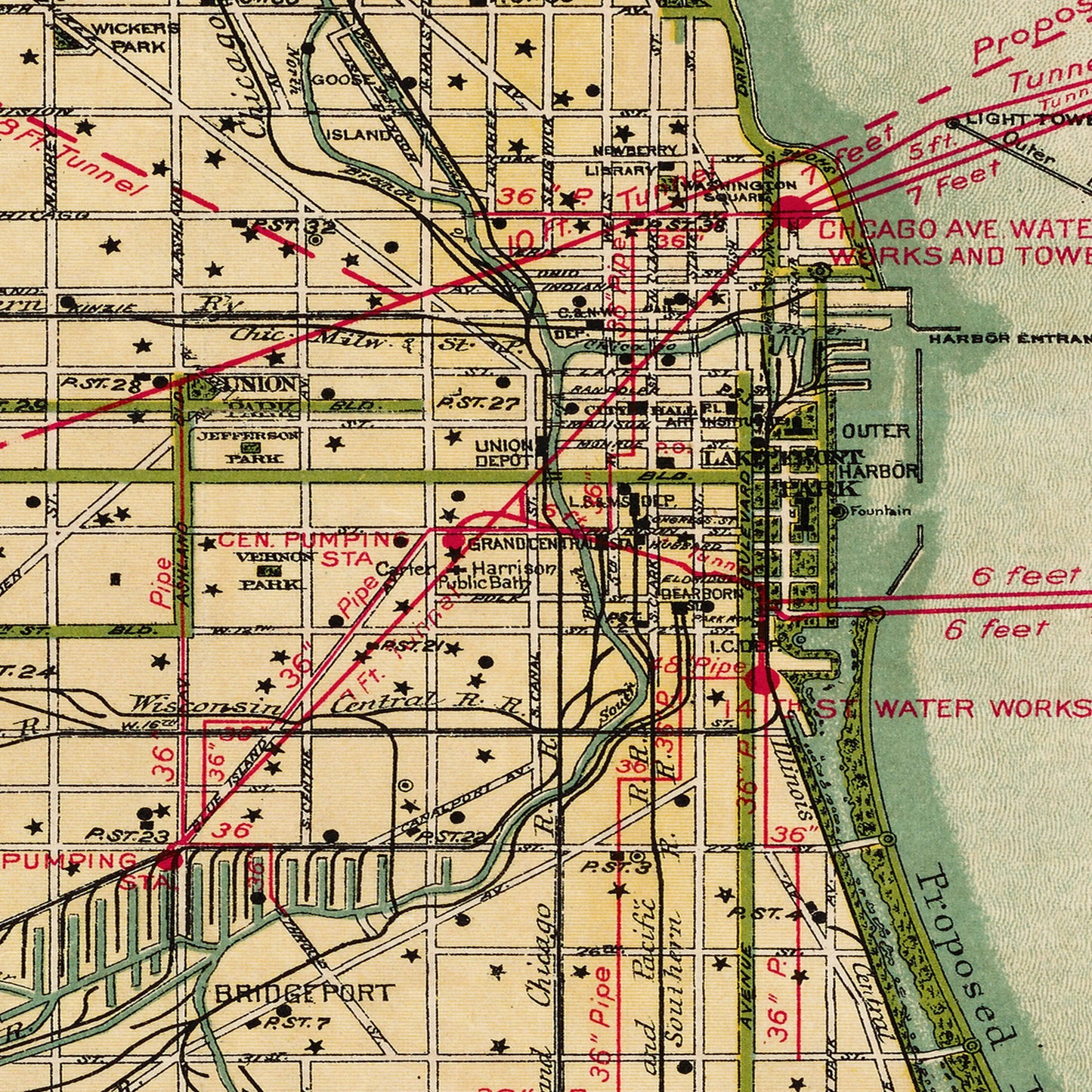 Chicago Illinois USA 1896 - Old Antique Map - Art Print