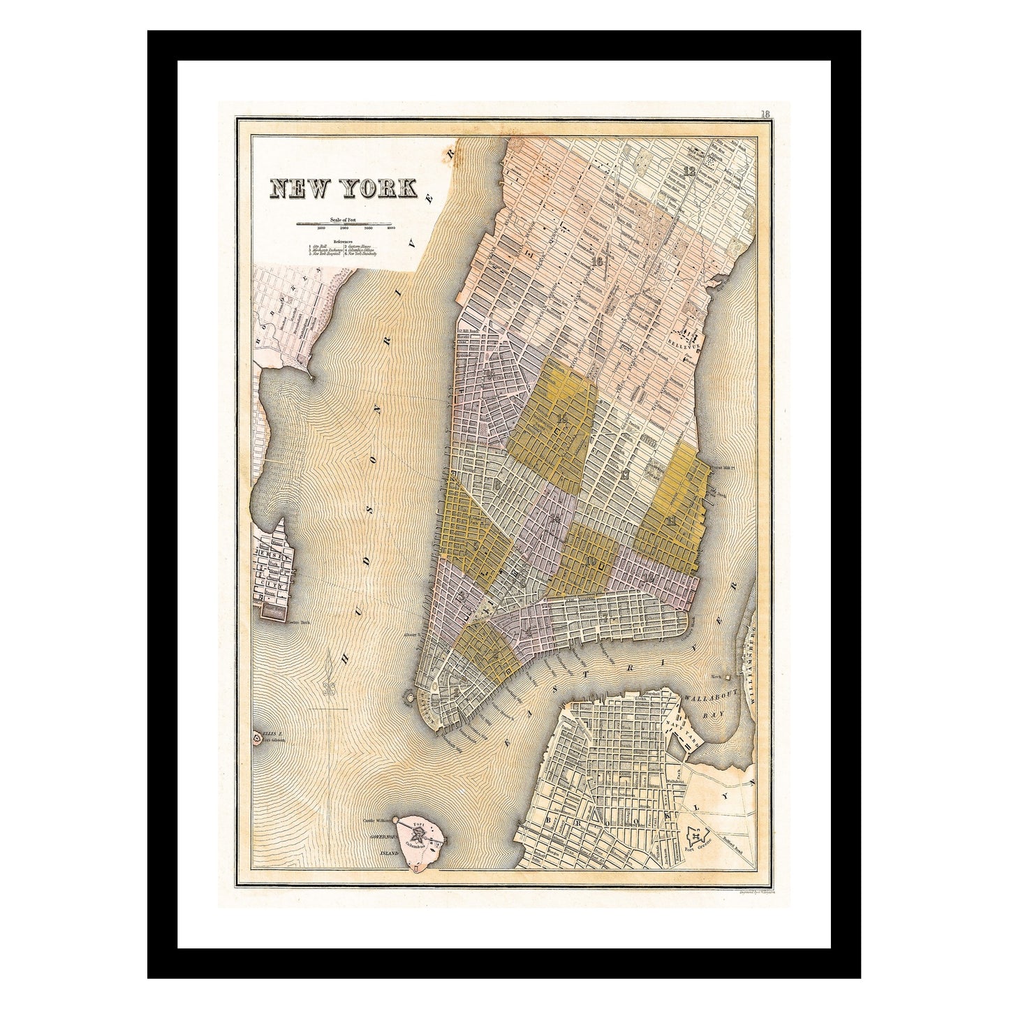 Antique map of New York from 1839 - art print. Vintage poster from the old maps of United States collection