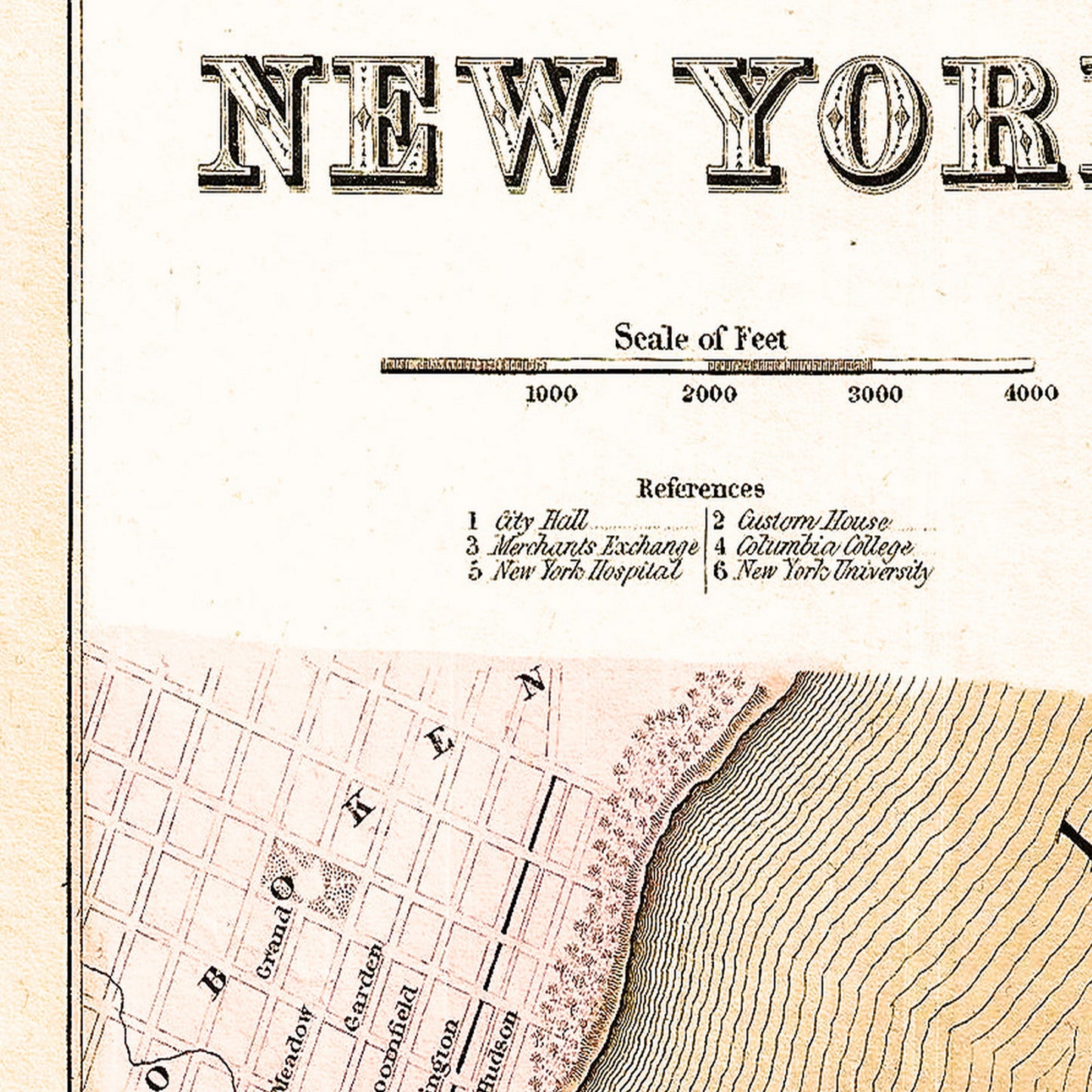 New York USA 1839 - Old Antique Map - Art Print