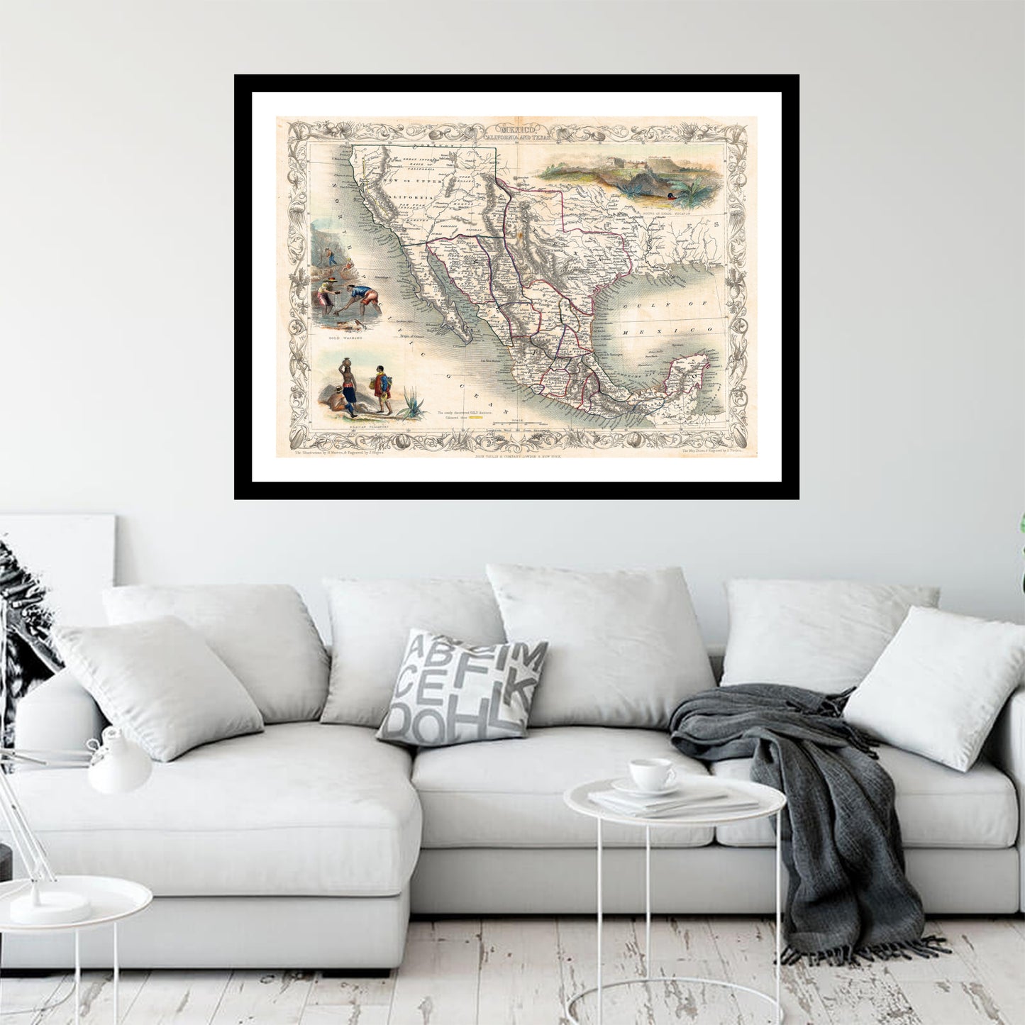 Antique map of Mexico Texas California from 1851 - art print. Vintage poster from the old maps of United States collection