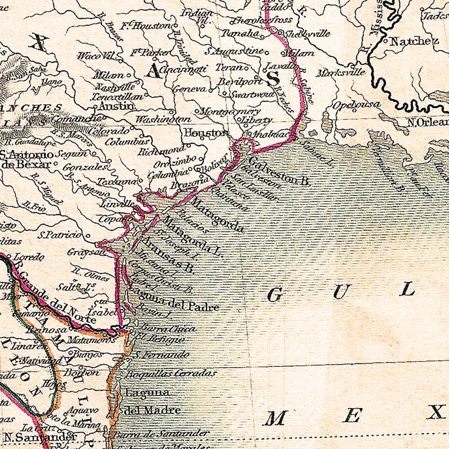 Mexico Texas California USA 1851 - Old Antique Map - Art Print