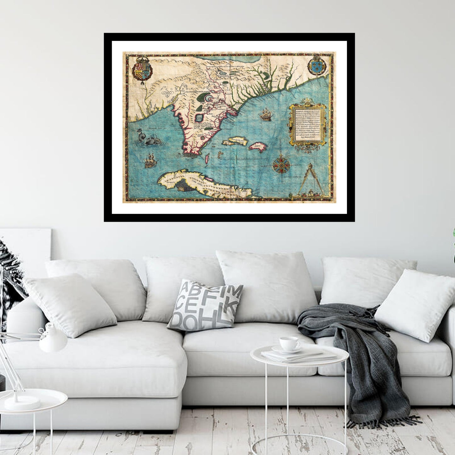 Antique map of Florida from 1591 - art print. Vintage poster from the old maps of United States collection