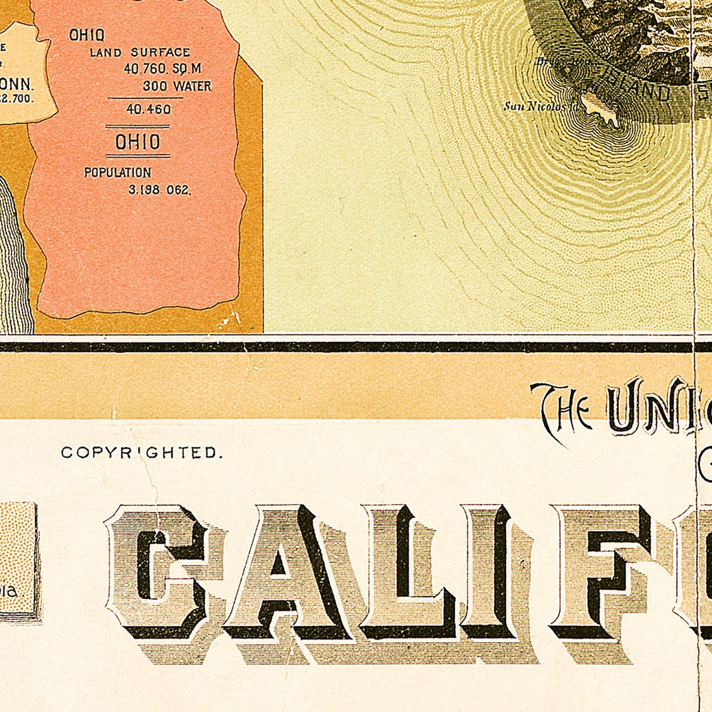 California USA 1890 - Old Antique Map - Art Print