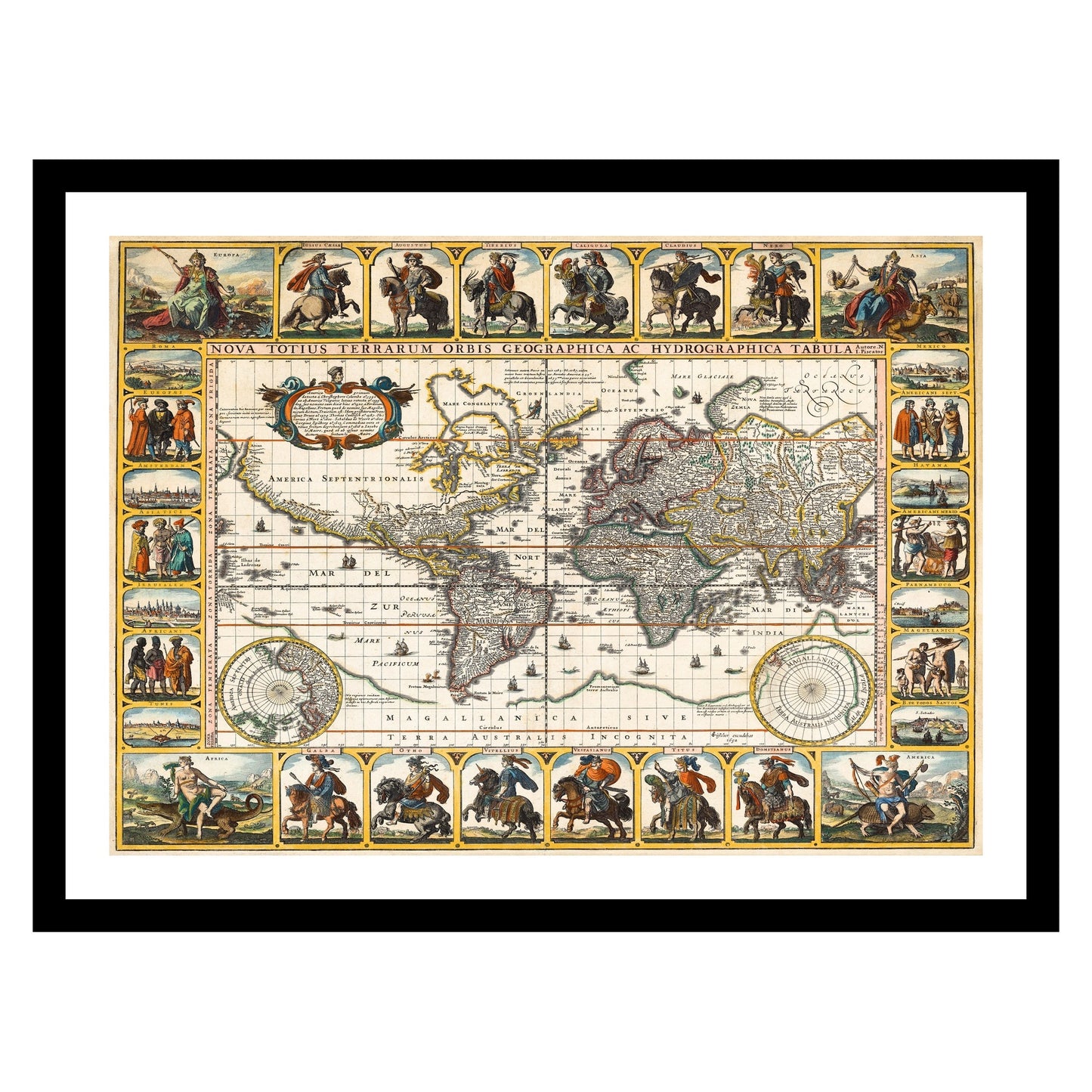 Antique map of the World from 1652 - art print. Vintage poster from the old maps of the World collection