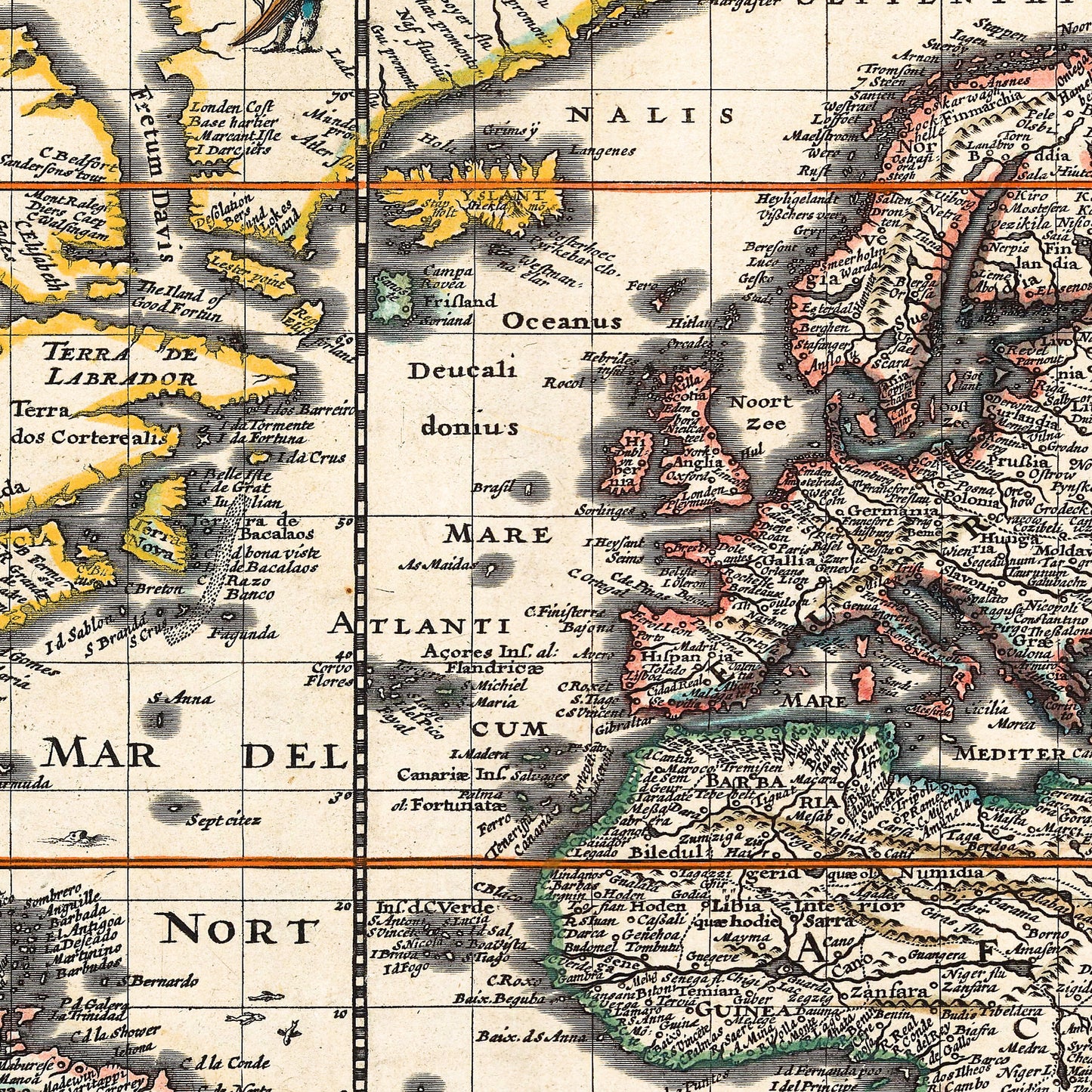 World 1652 - Old Antique Map - Art Print