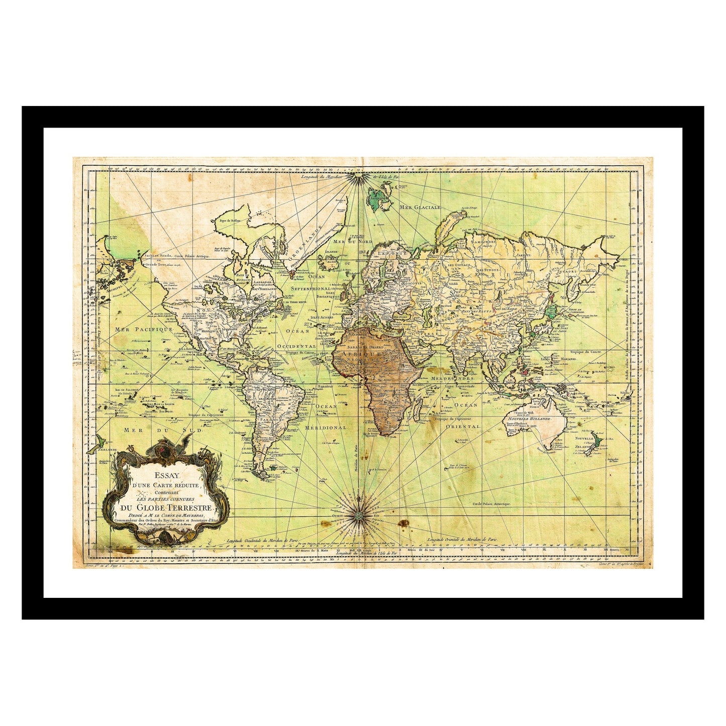 Antique map of the World from 1778 - art print. Vintage poster from the old maps of the World collection