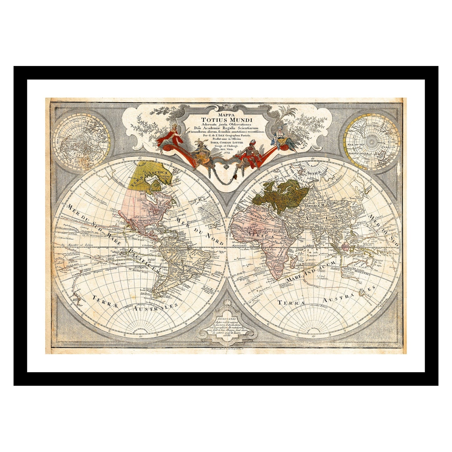 Antique map of the World from 1775 - art print. Vintage poster from the old maps of the World collection