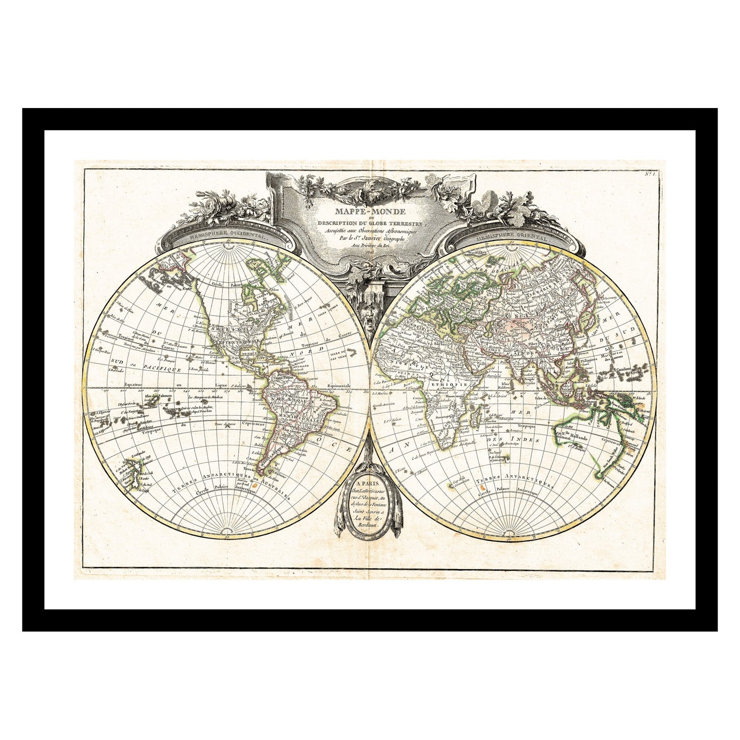 Antique map of the World from 1775 - art print. Vintage poster from the old maps of the World collection