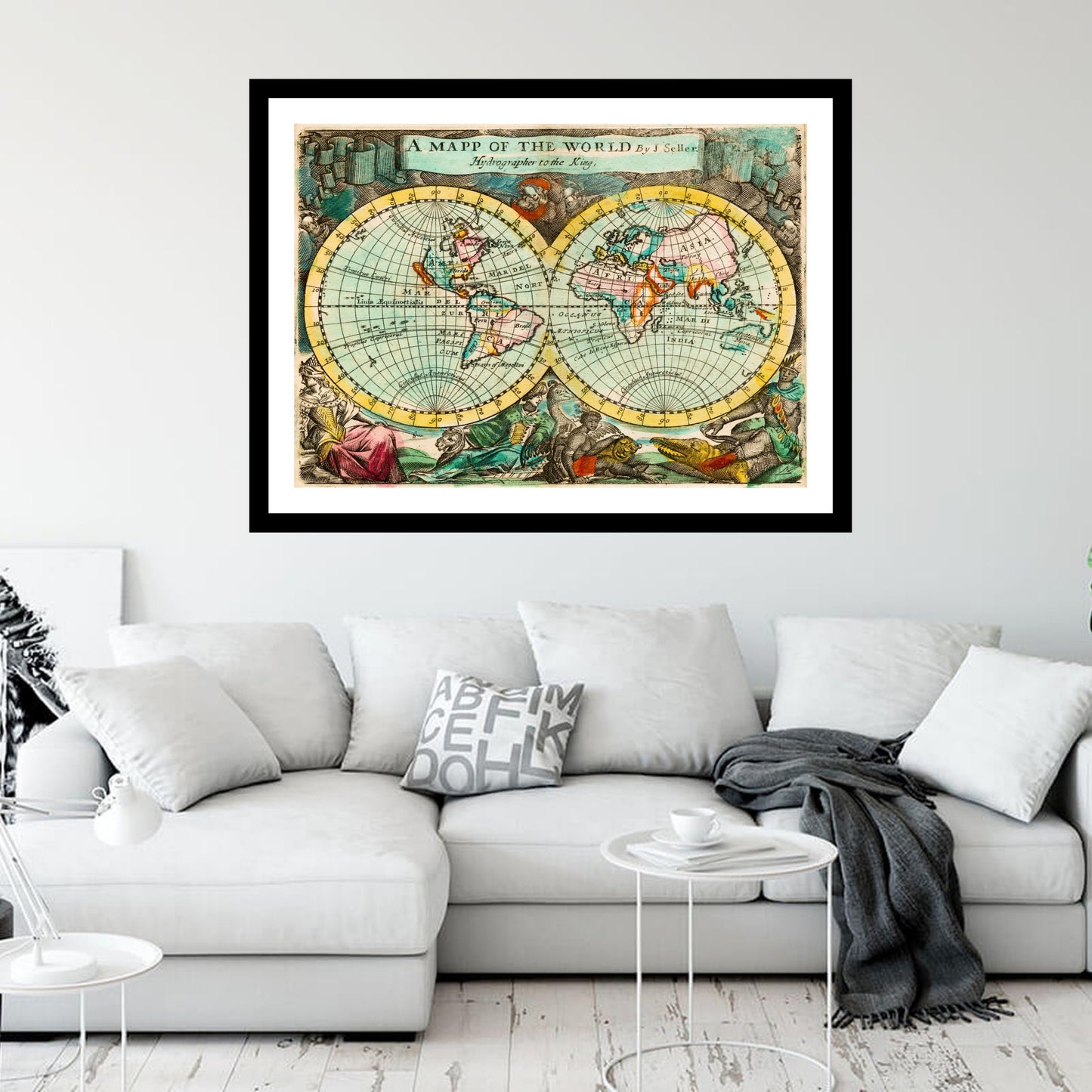 Antique map of the World from 1682 - art print. Vintage poster from the old maps of the World collection
