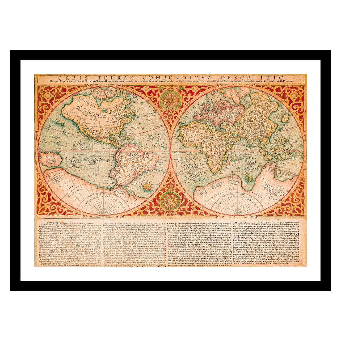 Antique map of the World from 1637 - art print. Vintage poster from the old maps of the World collection