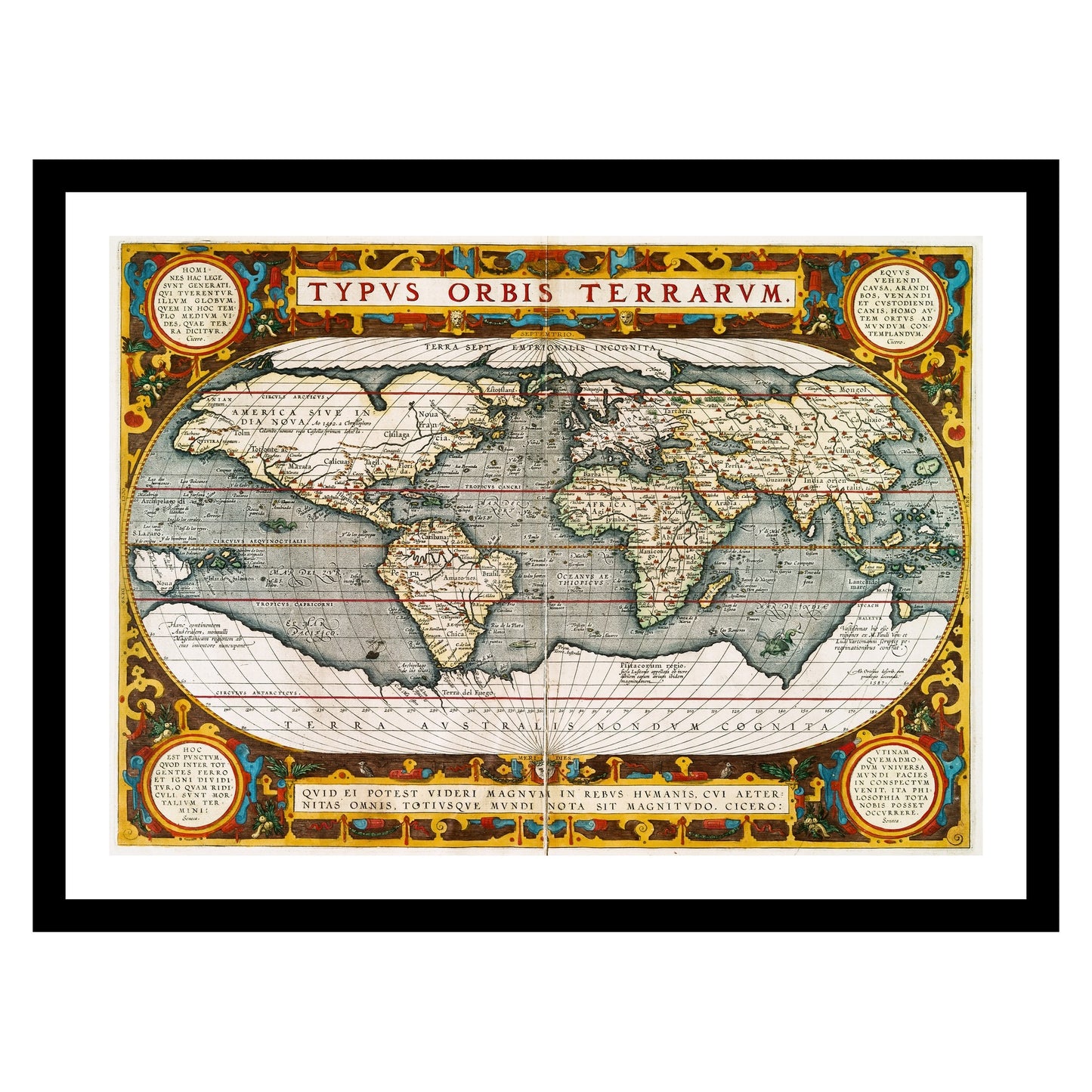 Antique map of the World from 1587 - art print. Vintage poster from the old maps of the World collection