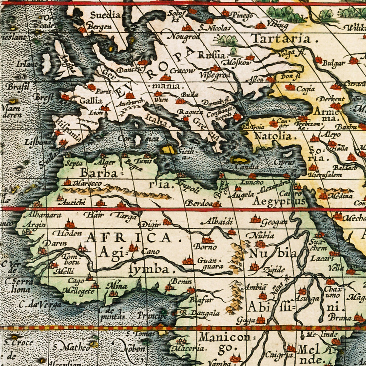 World 1587 - Old Antique Map - Art Print