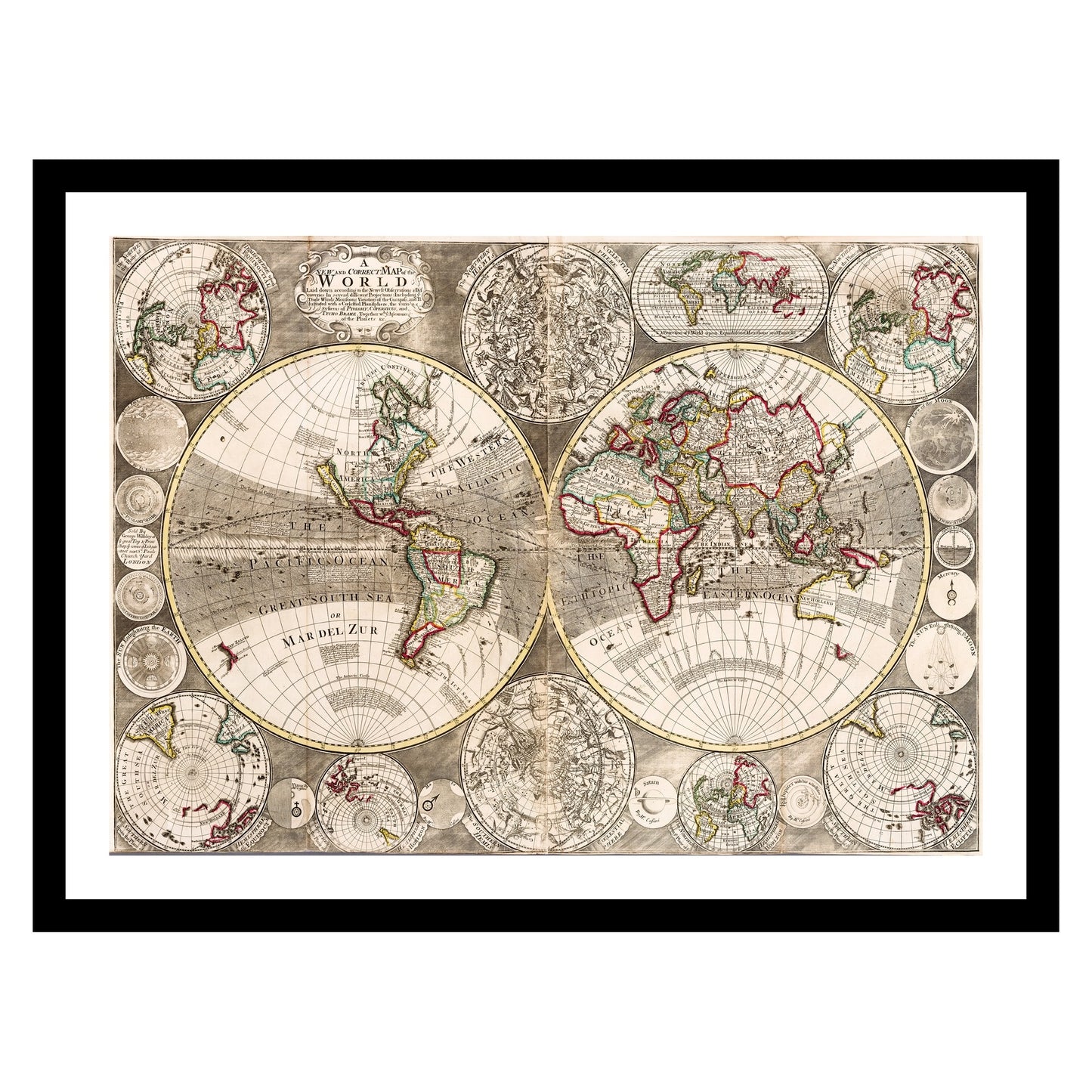 Antique map of the World from 1702 - art print. Vintage poster from the old maps of the World collection