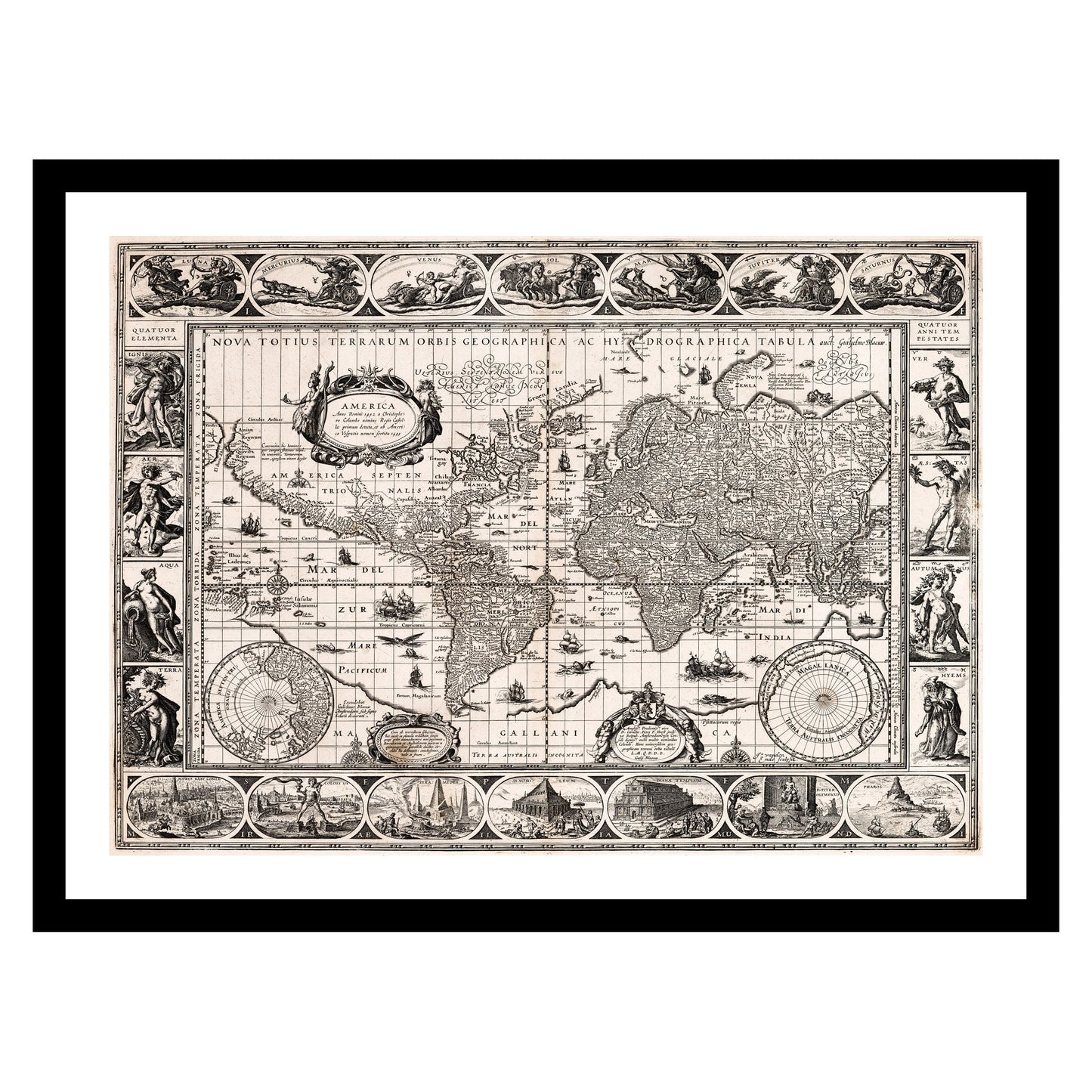 Antique map of the World from 1630 - art print. Vintage poster from the old maps of the World collection