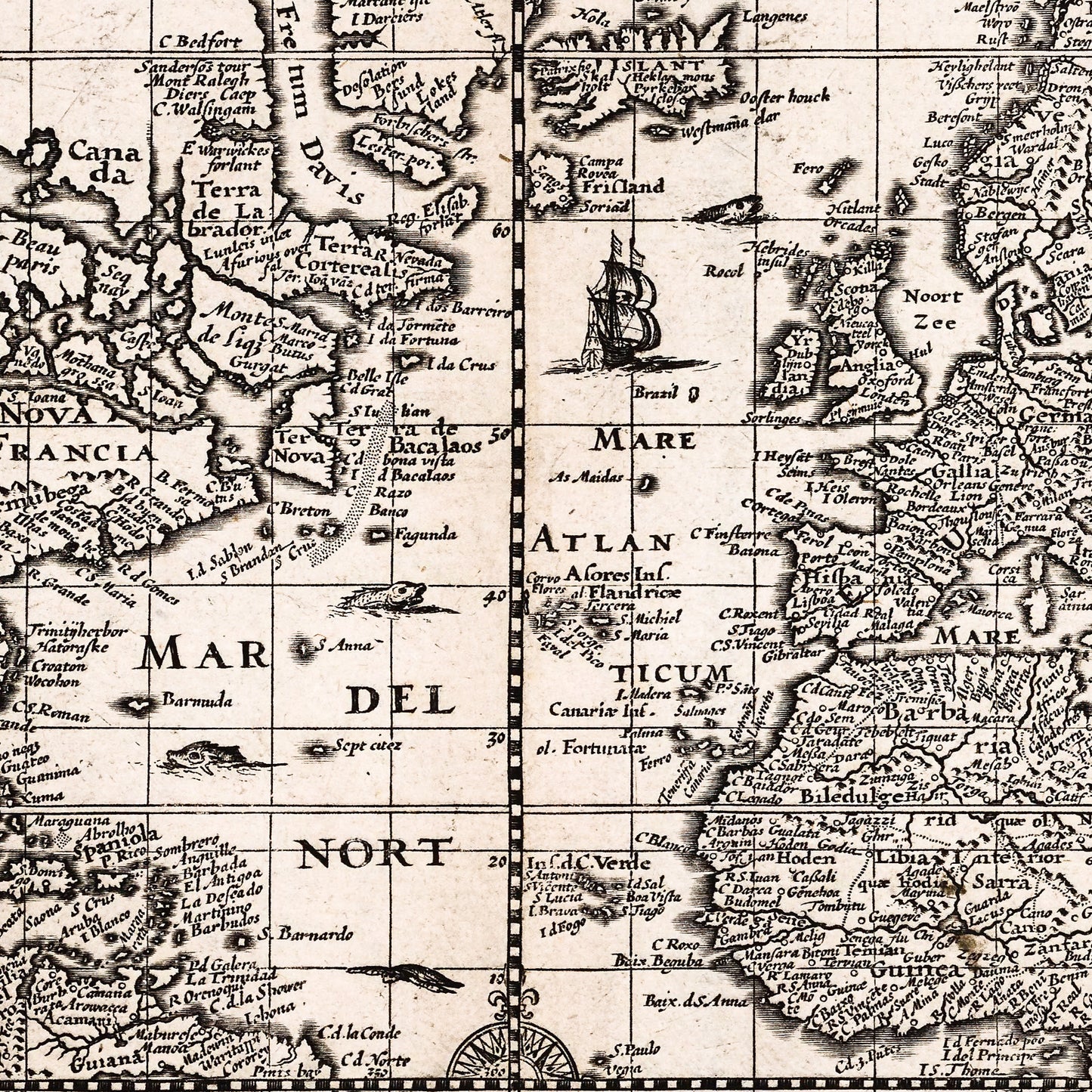 World 1630 - Old Antique Map - Art Print
