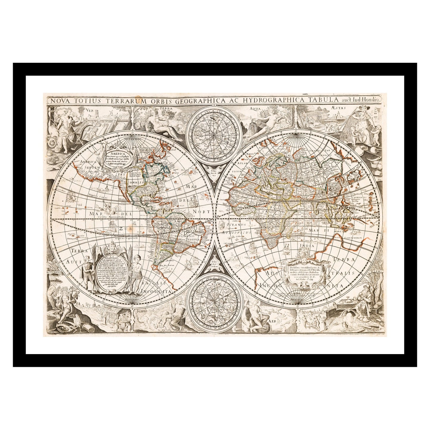 Antique map of the World from 1655 - art print. Vintage poster from the old maps of the World collection