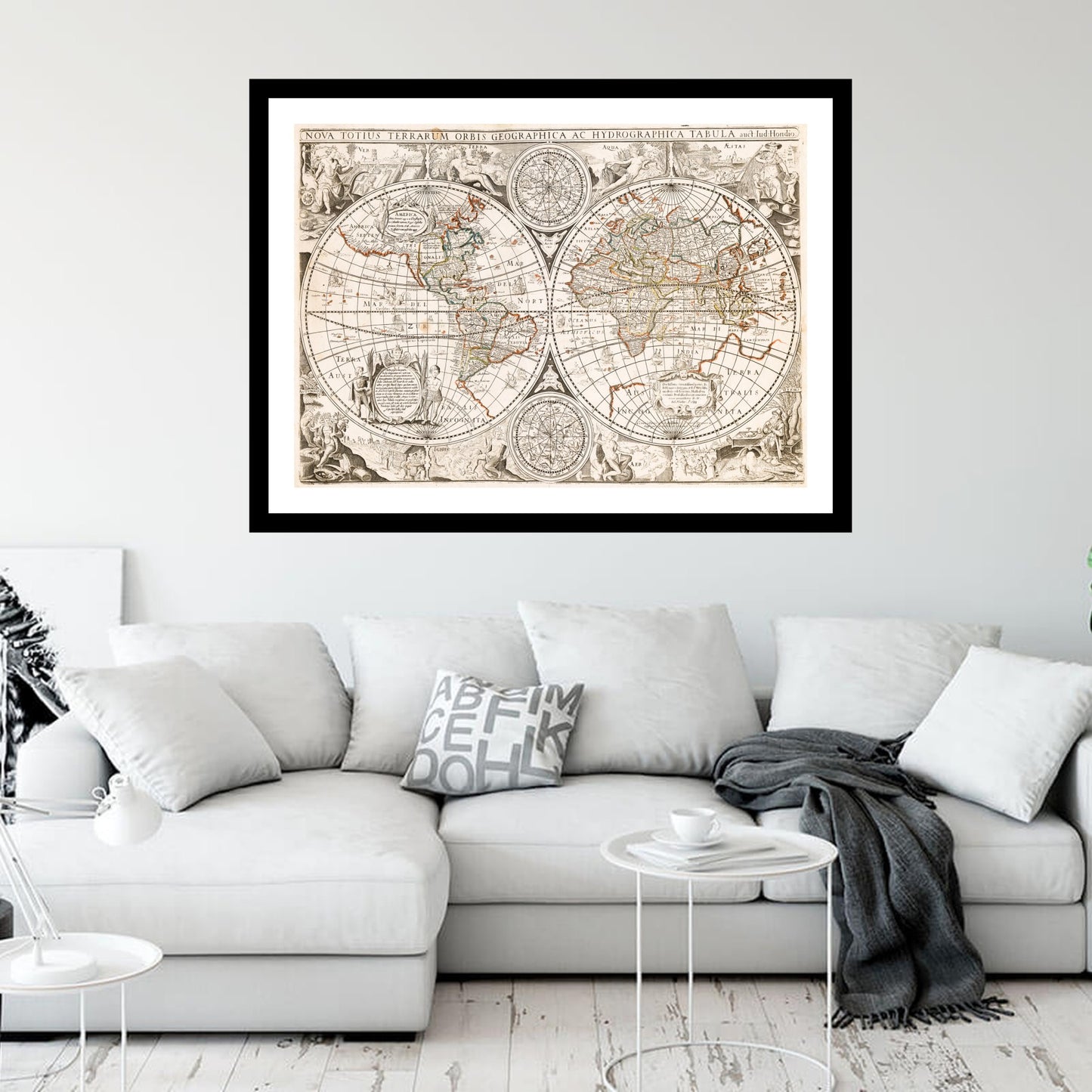 Antique map of the World from 1655 - art print. Vintage poster from the old maps of the World collection