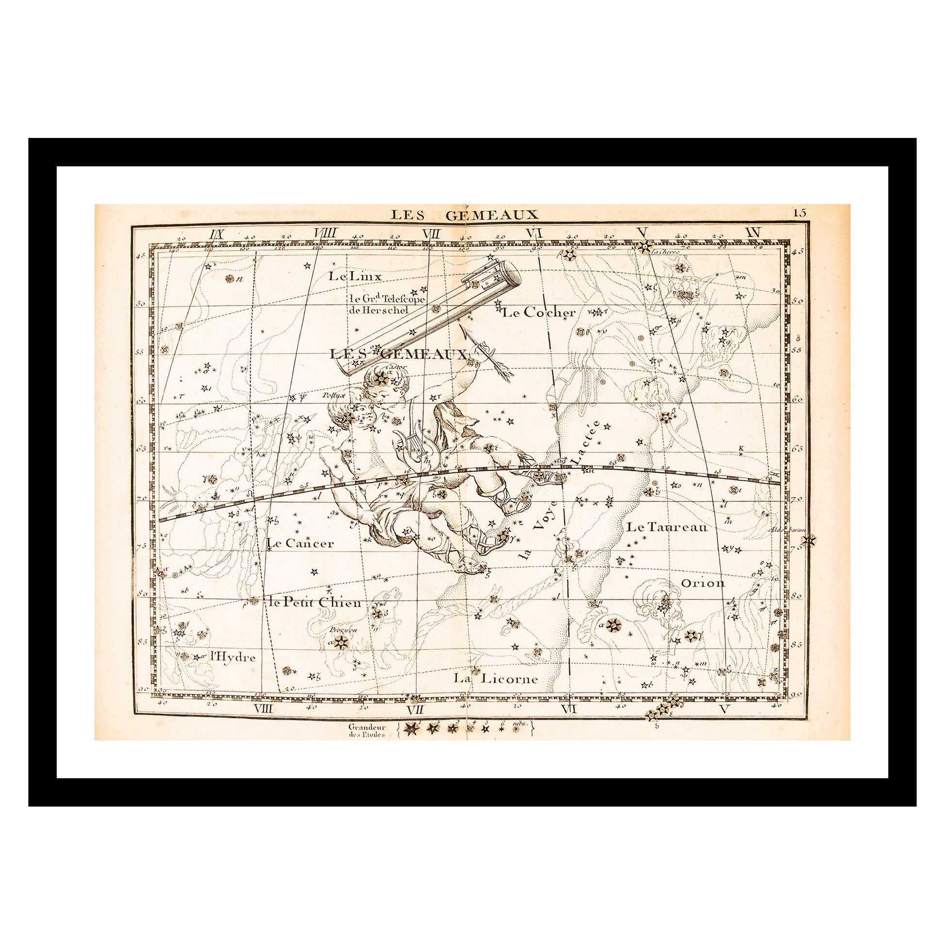 Antique map of Twins Gemini from 1795 - art print. Vintage poster from the old maps of Astronomy collection