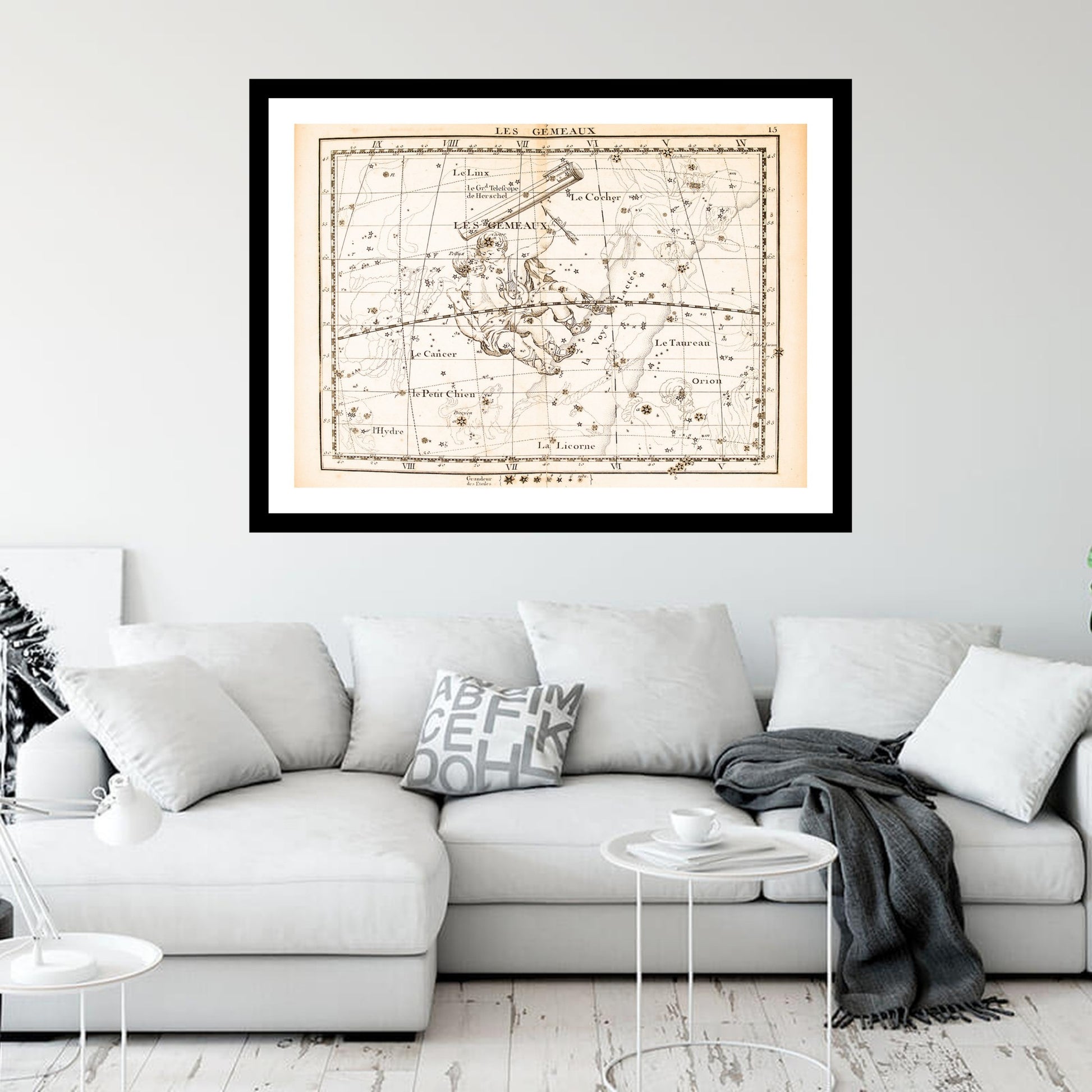 Antique map of Twins Gemini from 1795 - art print. Vintage poster from the old maps of Astronomy collection