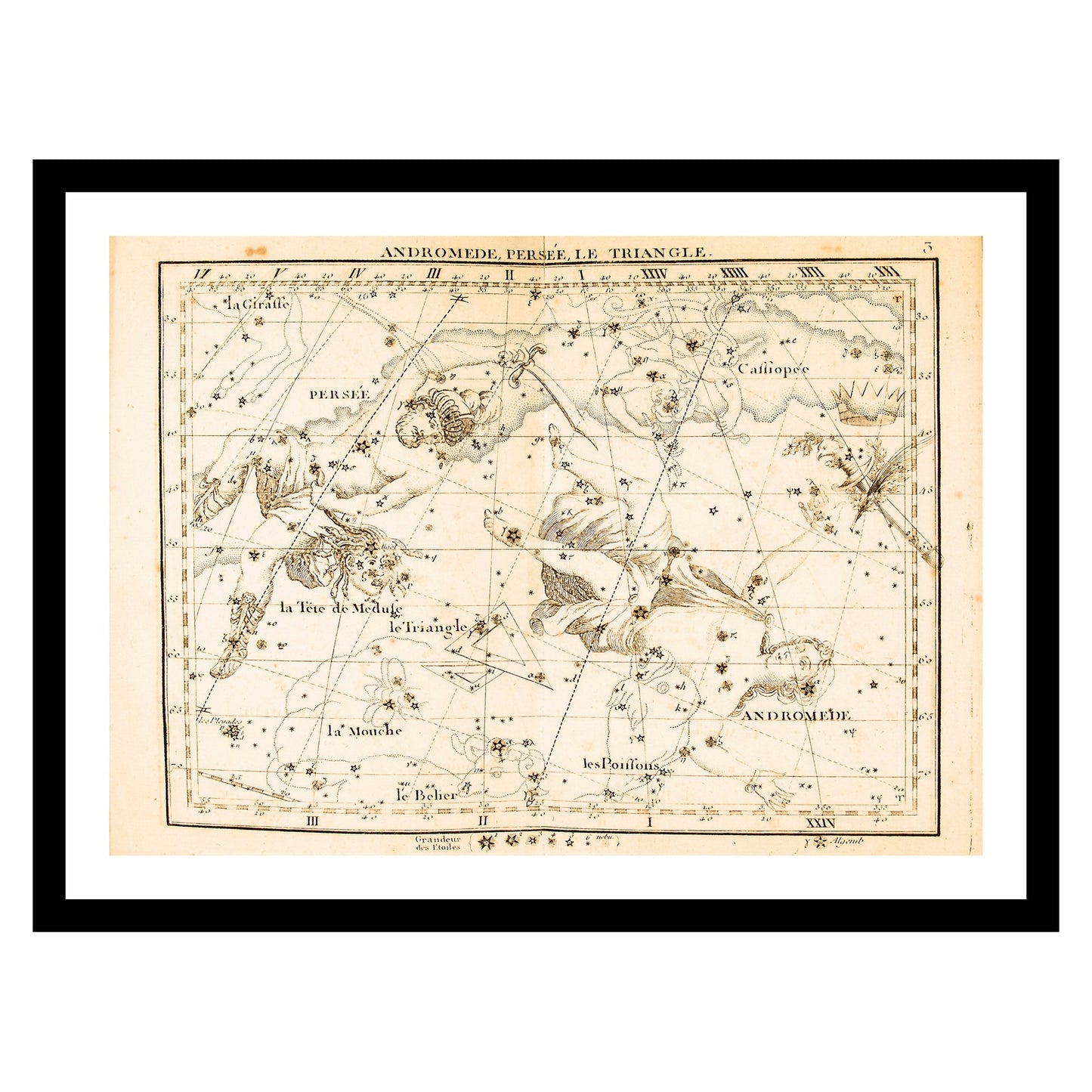 Antique map of Andromeda Perseus from 1795 - art print. Vintage poster from the old maps of Astronomy collection