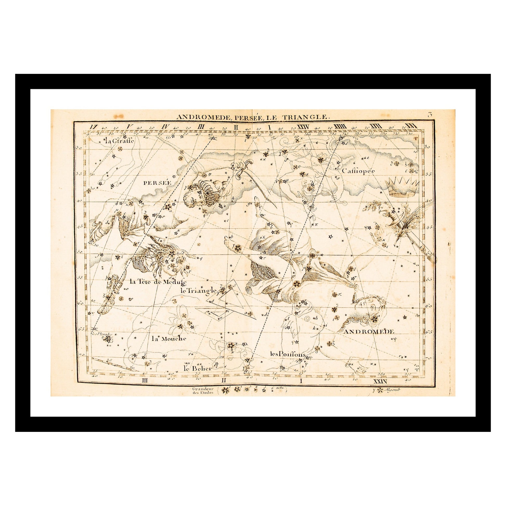 Antique map of Andromeda Perseus from 1795 - art print. Vintage poster from the old maps of Astronomy collection