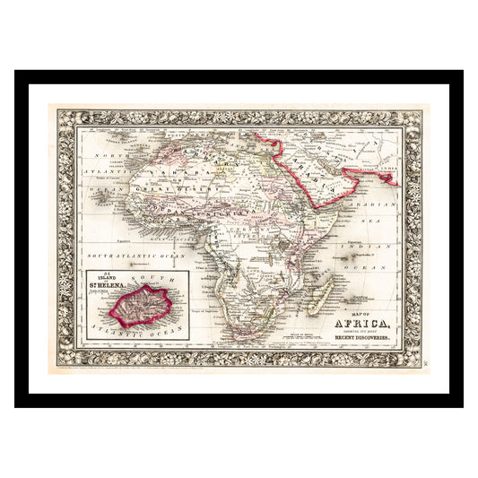 Antique map of Africa from 1864 - art print. Vintage poster from the old maps of Africa collection