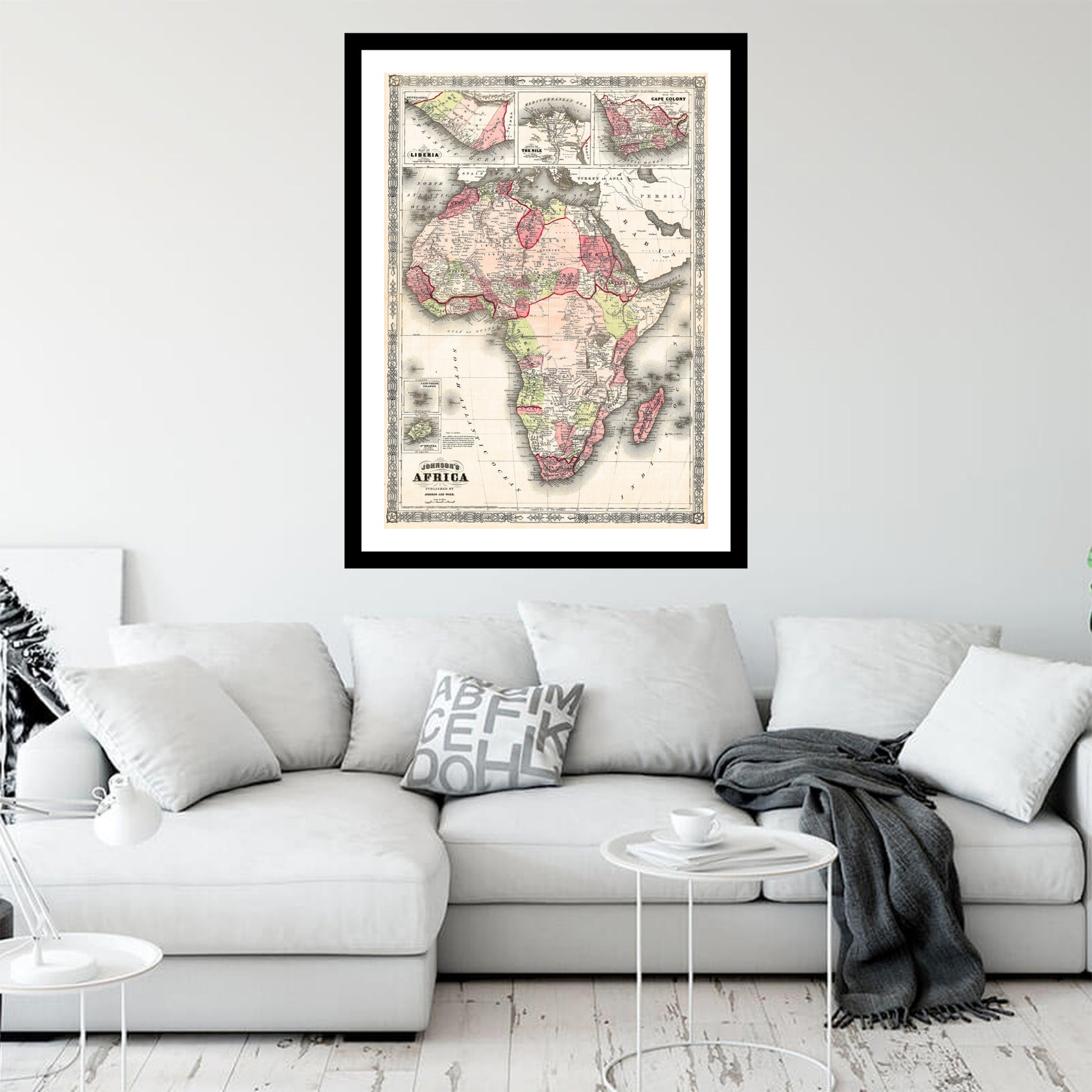 Antique map of Africa from 1864 - art print. Vintage poster from the old maps of Africa collection