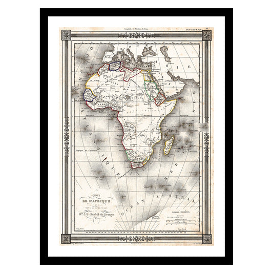 Antique map of Africa from 1852 - art print. Vintage poster from the old maps of Africa collection