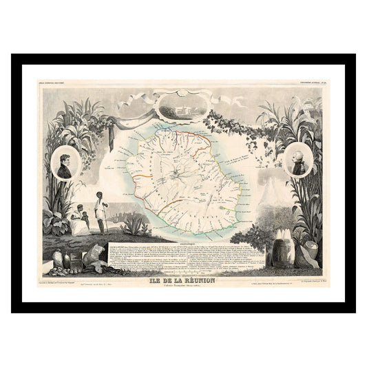 Antique map of Reunion from 1850 - art print. Vintage poster from the old maps of Africa collection