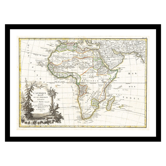 Antique map of Africa from 1762 - art print. Vintage poster from the old maps of Africa collection