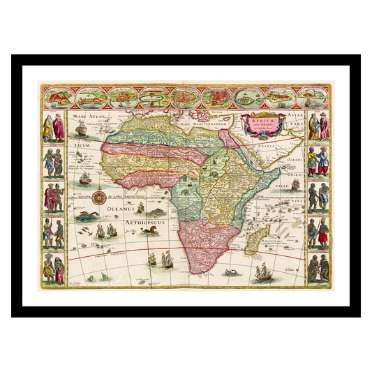 Antique map of Africa from 1665 - art print. Vintage poster from the old maps of Africa collection