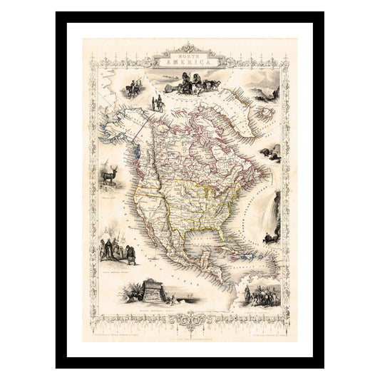 Antique map of North America from 1850 - art print. Vintage poster from the old maps of Americas collection