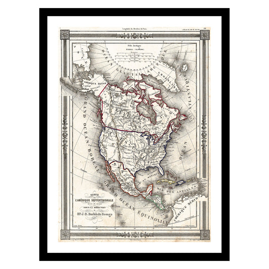 Antique map of North America from 1852 - art print. Vintage poster from the old maps of Americas collection