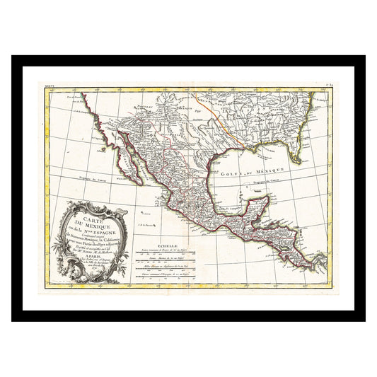 Antique map of Mexico from 1771 - art print. Vintage poster from the old maps of Mexico collection