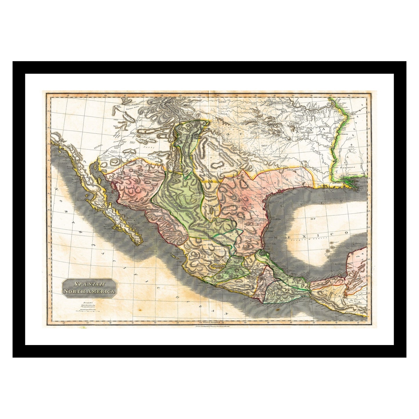 Antique map of Mexico from 1814 - art print. Vintage poster from the old maps of Mexico collection