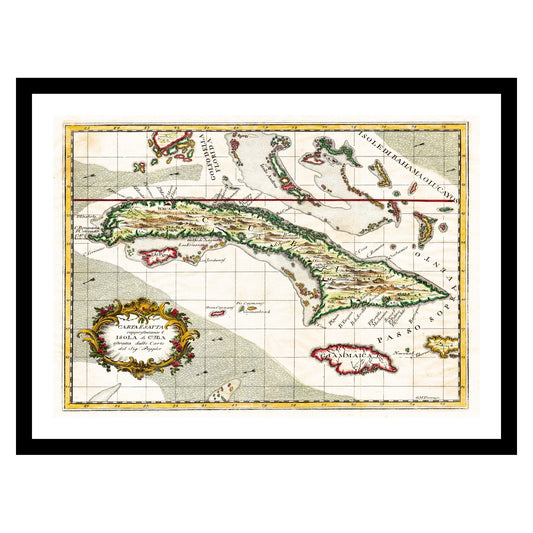 Antique map of Cuba from 1763 - art print. Vintage poster from the old maps of Caribbean collection