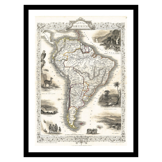 Antique map of South America from 1850 - art print. Vintage poster from the old maps of Americas collection