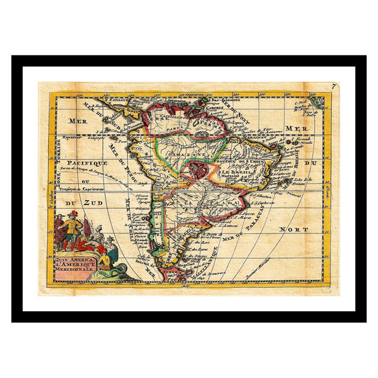 Antique map of South America from 1747 - art print. Vintage poster from the old maps of Americas collection