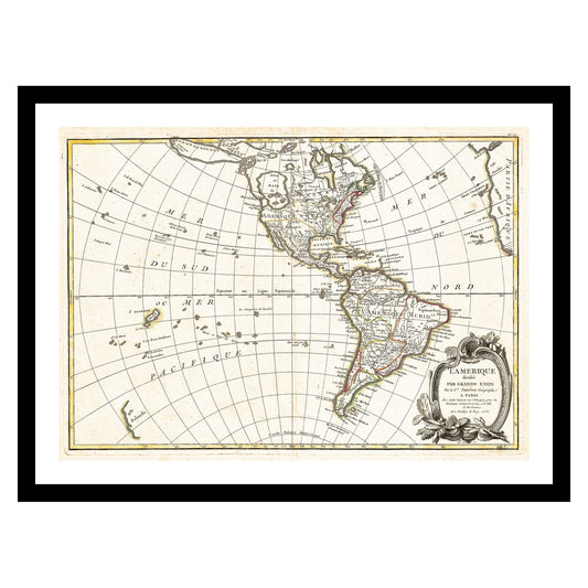 Antique map of North and South America from 1762 - art print. Vintage poster from the old maps of Americas collection